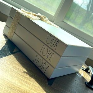 Rae Dunn “Our Love Story” faux book stack